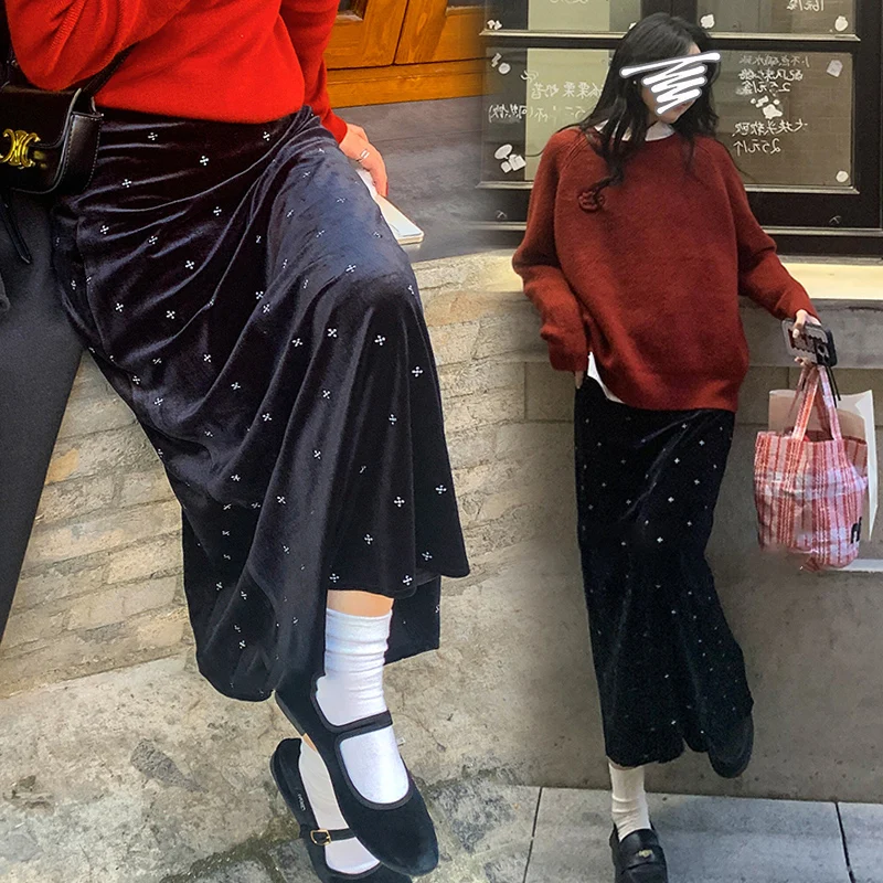 Spring Autumn Maternity Belly Skirts Fashion Stars Printing Long Loose Pregnant Woman Velour Skirt Maternity Party Clothes