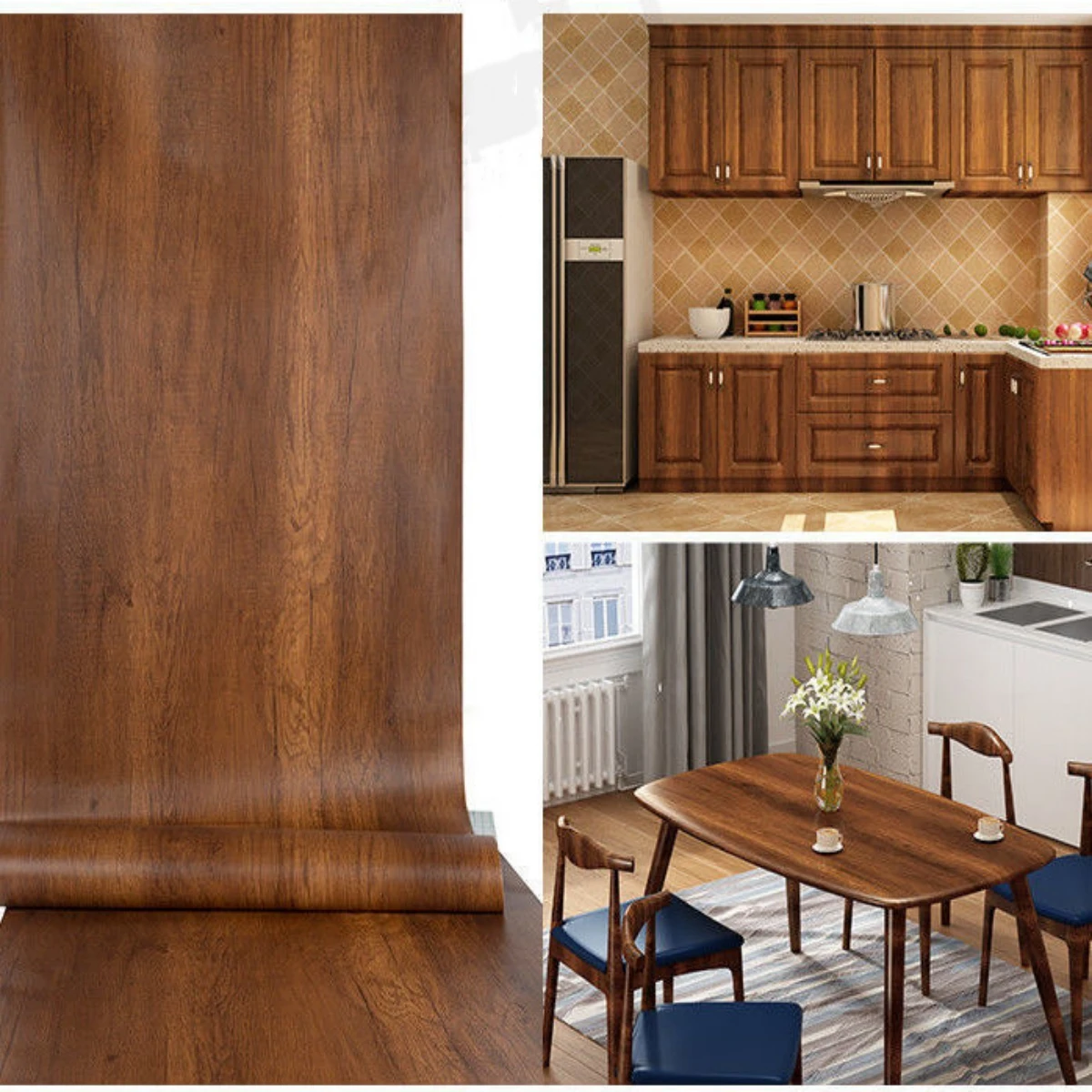 Wood Grain Contact Paper Brown Wooden Wallpaper Self-Adhesive Removable Vinyl Film Easy to Apply For Furniture Kitchen Cabinets 2