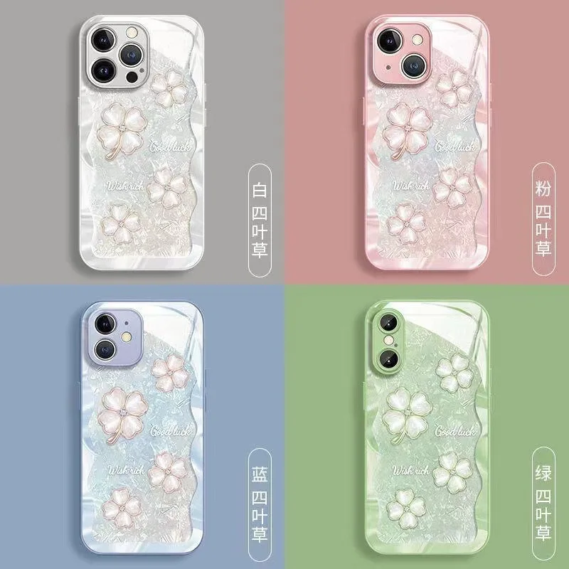 

Gilded Clover Suitable for iPhone 15pro Phone Case Glass 14promax New 13/12 Full Package