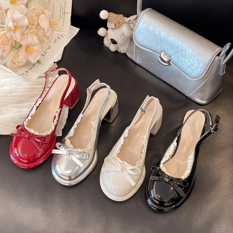 Butterfly-knot Lace Sweet Mary Janes Buckle Strap Mid Heel Women's Shoes on Sale 2025 Fashion Square Heel Party Mid Heel Pumps