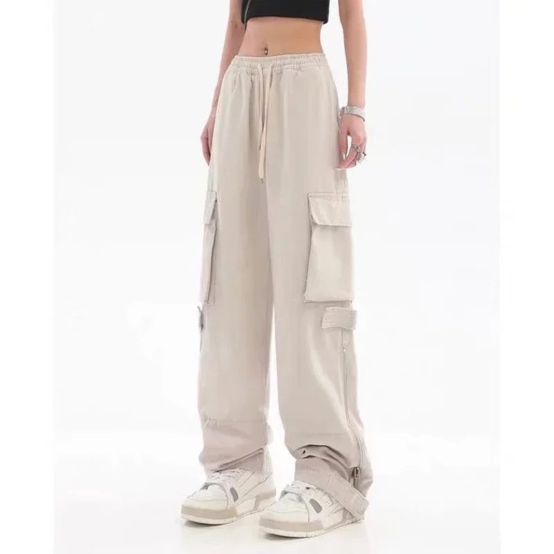 Retro Japanese Style Workwear Loose Casual Straight Leg Pants Multiple Pockets Street Style Long Trousers Sporty Loose Fit