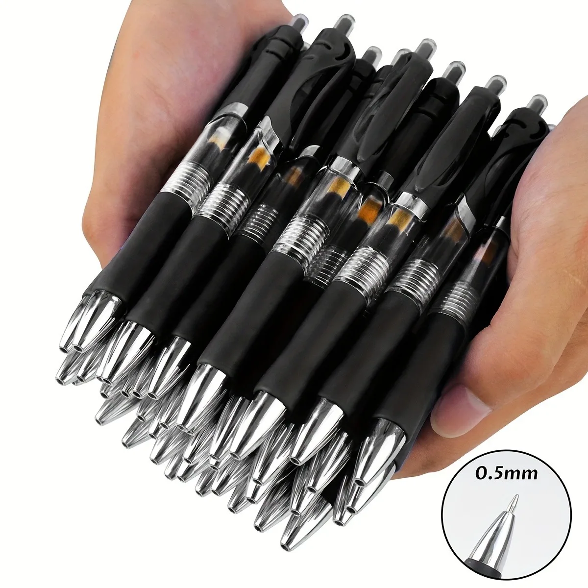 Retractable Gel Pens 15pcs High-capacity 0.5mm Ballpoint Replaceable Refills Black Blue Ink Office School Stationery