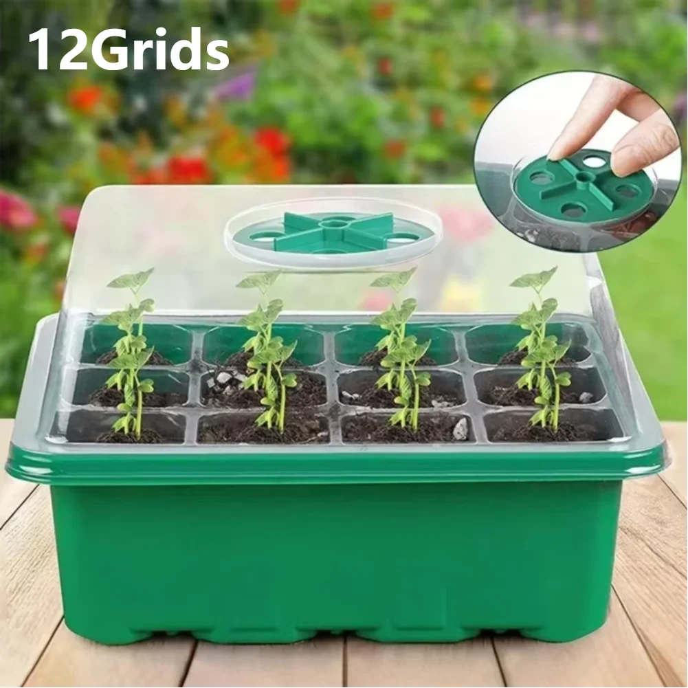 12 Holes Seedling Starter Trays Reusable Greenhouse Seeding Germination Kit Seed Growing Garden Nursery Pot Seedlings seed starter tray seedling tray