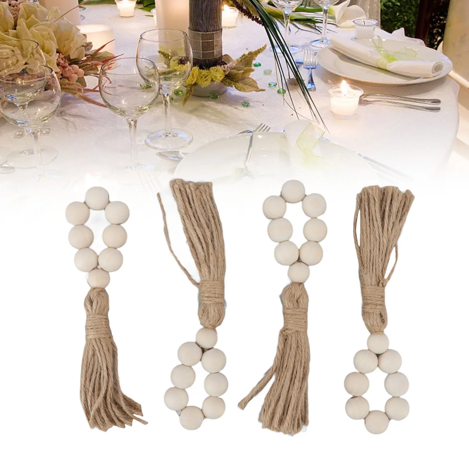 

4 шт., декоративные кольца для салфеток, деревянные бусины