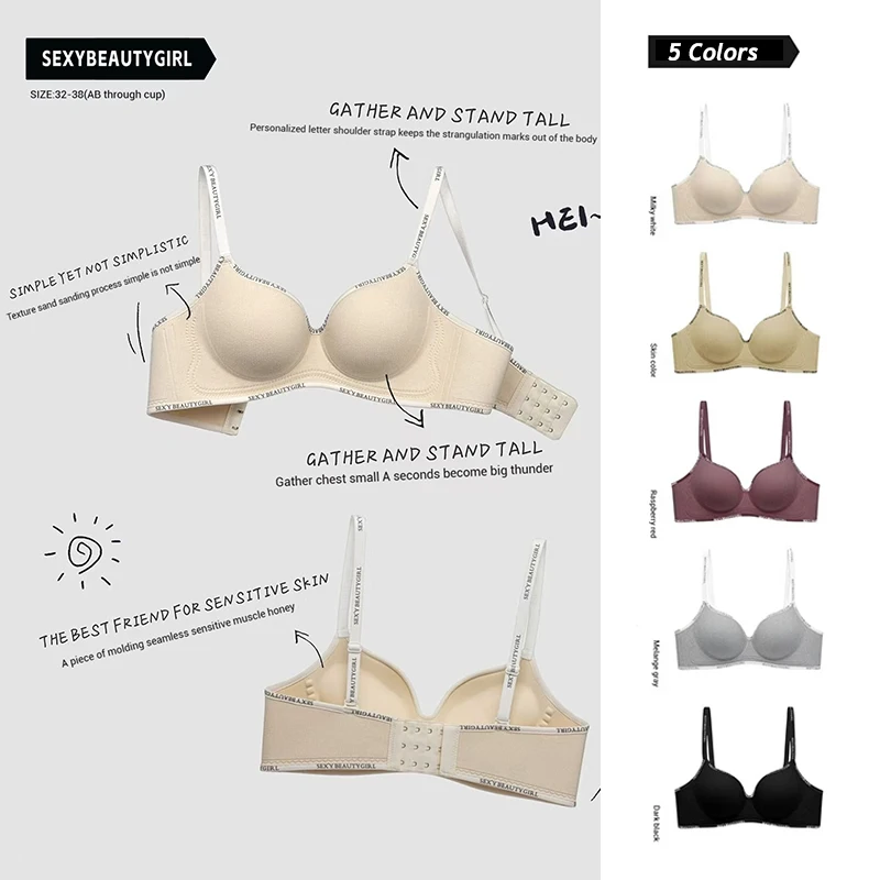 Women Sexy Bras Padded Push Up Bralette Female Adjustable Comfortable Underwear Ladies Letter Straps Brassiere Wireless Soft 3