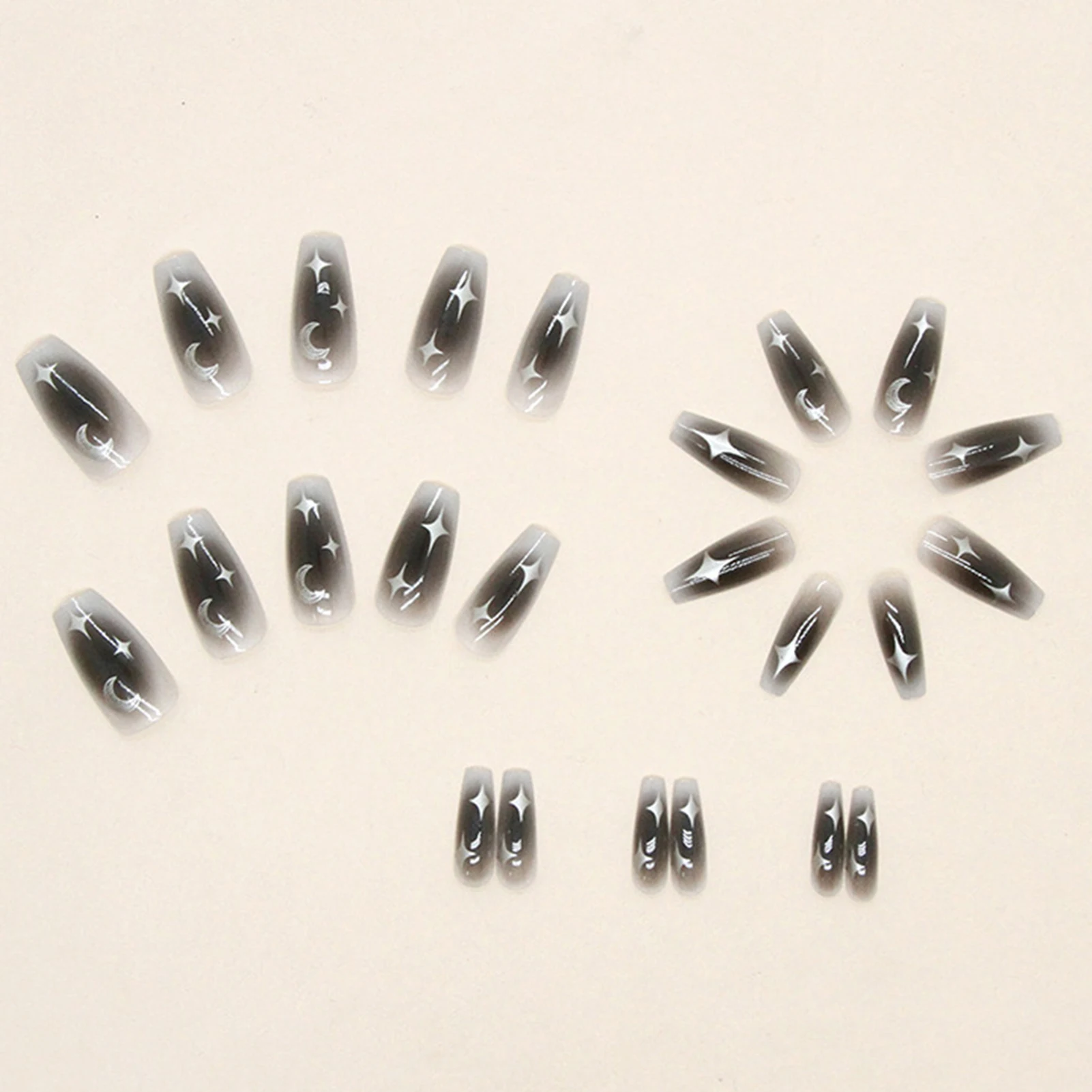 Y2k Black Gradient Press On Nails Long Ballet Reusable Nail Art Set_voghion.com