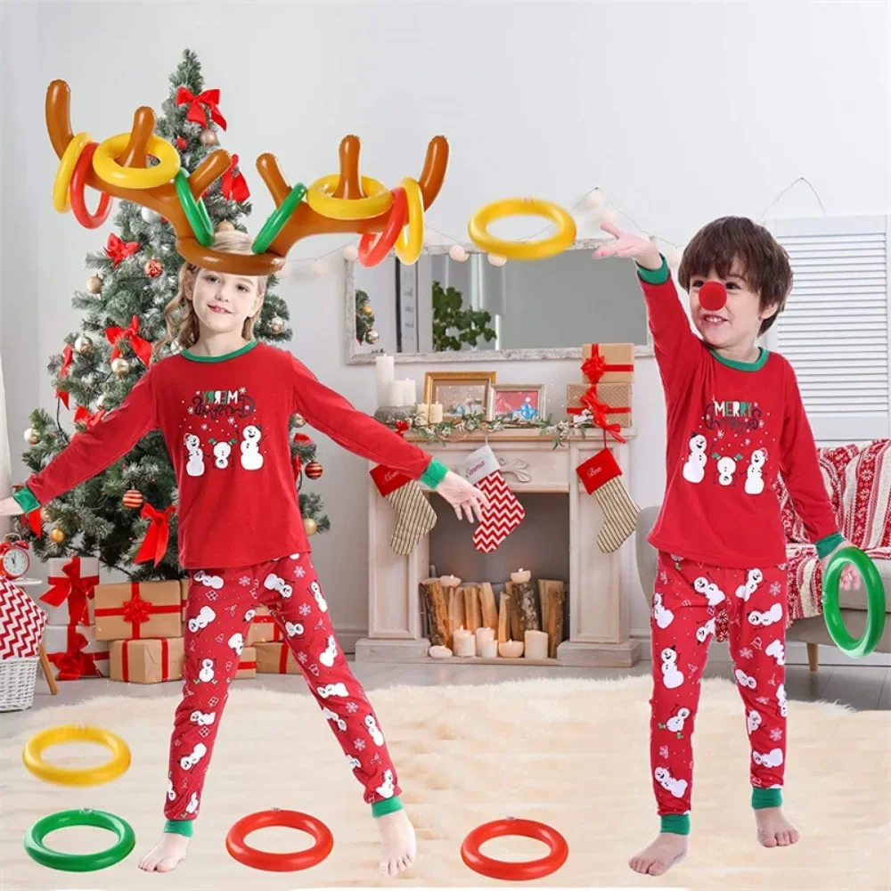 Inflatable Decoration Toy Inflatable Toy 1Set Christmas Game Inflatable Funny Reindeer Antler Hat Ring Toss Toys