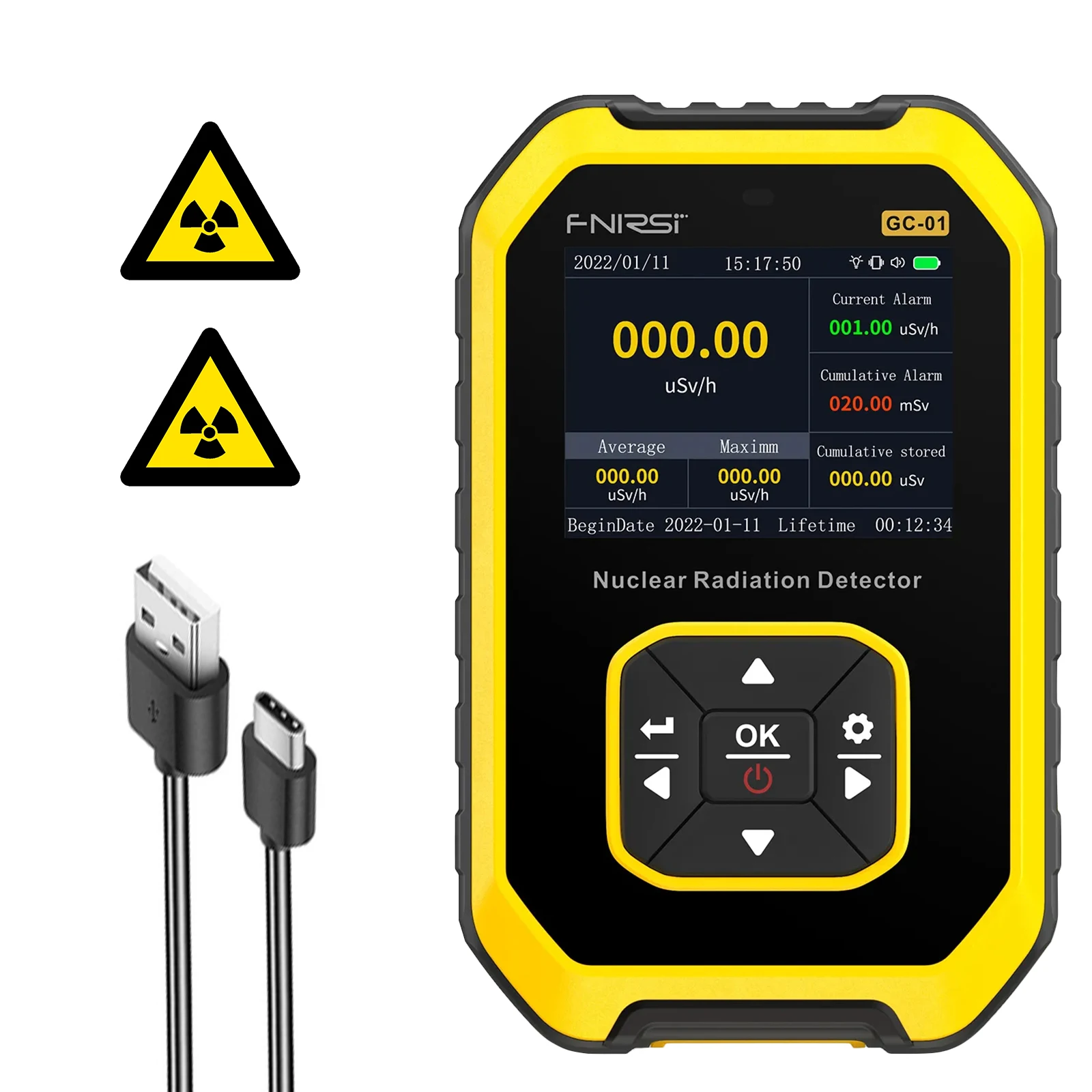 

Nuclear Radiation Detector GM Geiger Counter, Sensitive Radiation Dosimeter Monitor Radioactive β Gamma X-ray CPM Level w/Alarm