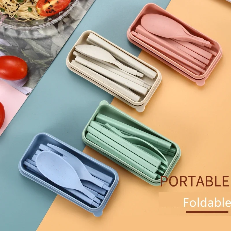 Spoon Fork Chopsticks Set Wheat Straw Dinnerware 4PCS/Set Lunch Tableware Detachable Cutlery Portable Travel Kitchen Accessories picnic cutlery set western style cutlery set camping cutlery set cutlery set wooden cutlery set