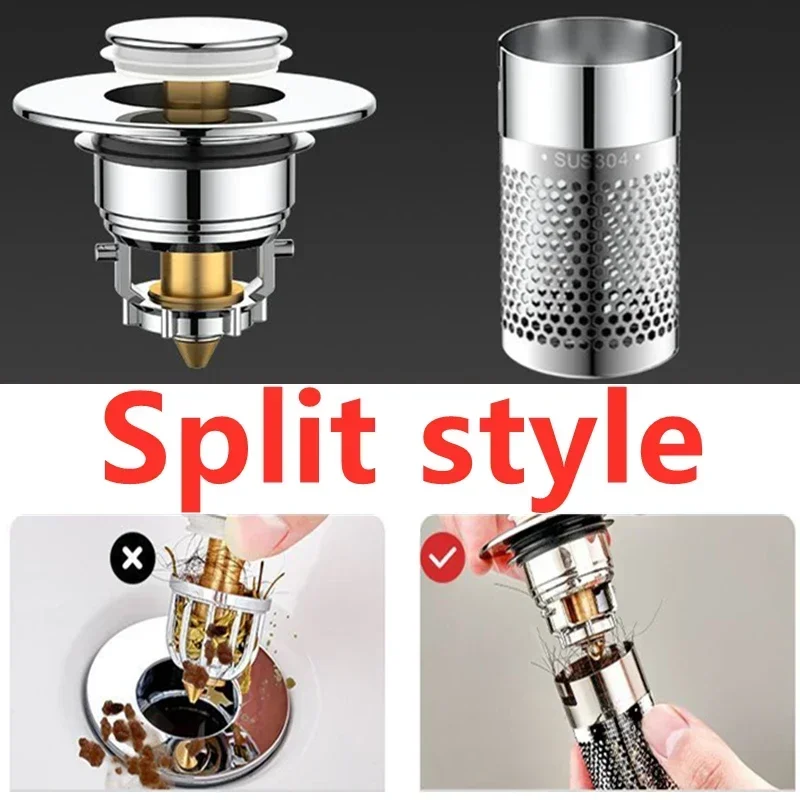 Washbasin Leak Plug Floor Drain Filter Bathroom Sink Plug Drain Seal Plug Sink Drain Strainer Floor Drain Strainer Basin Drain Cover Bathroom Water Stopper Washbasin Leak Plug Stainless Steel Floor Drain Filter Bathroom Plug Press Type Sink Drain Universal Accessory for Washbasin