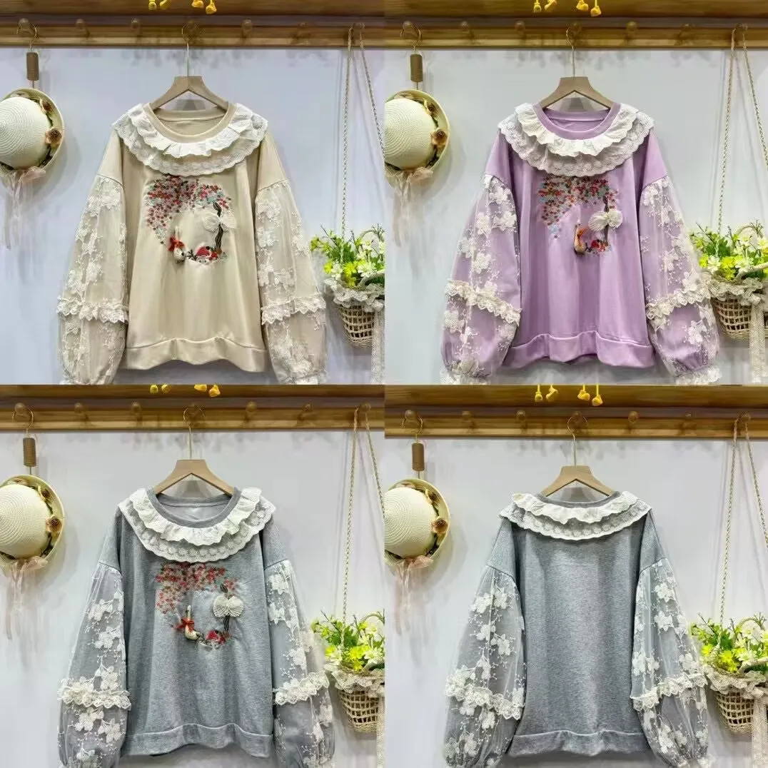 Autumn New Sweet Embroidered Hoodies Women Long Sleeve Casual Tops 824-866 5