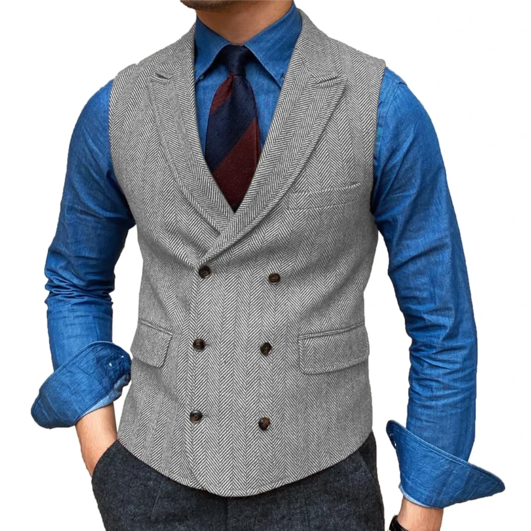 Mens Wool Brown Retro Lapel Neck Waistcoat Casual Formal Pocket Business Slim Fit Vest Groomman For Wedding Working