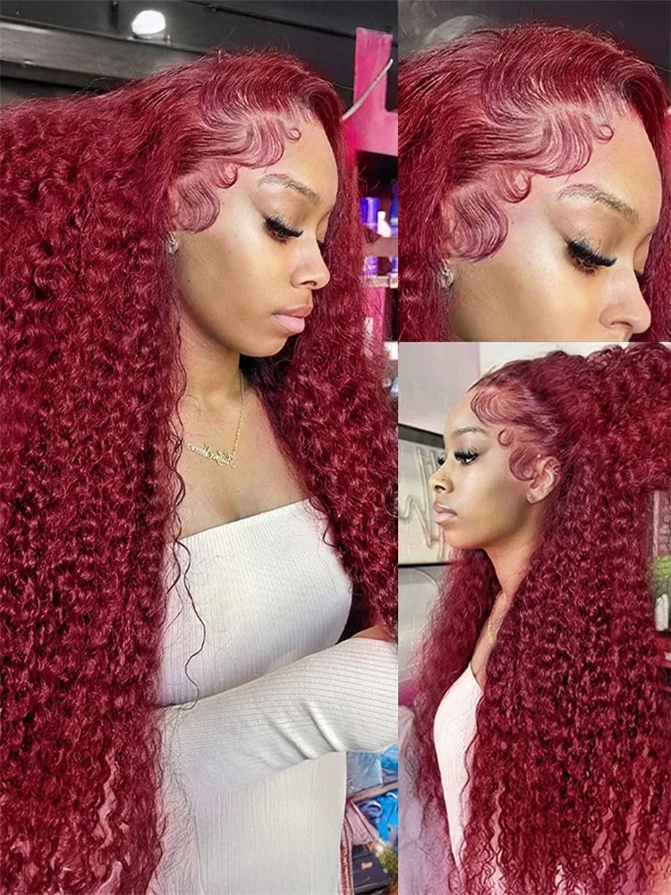 Deep Wave 99J Burgundy 13x4 Lace Frontal Wig Human Hair 13x6 Curly 30 40 Inch HD Lace Front Wigs Brazilian Red Wine Water Wave