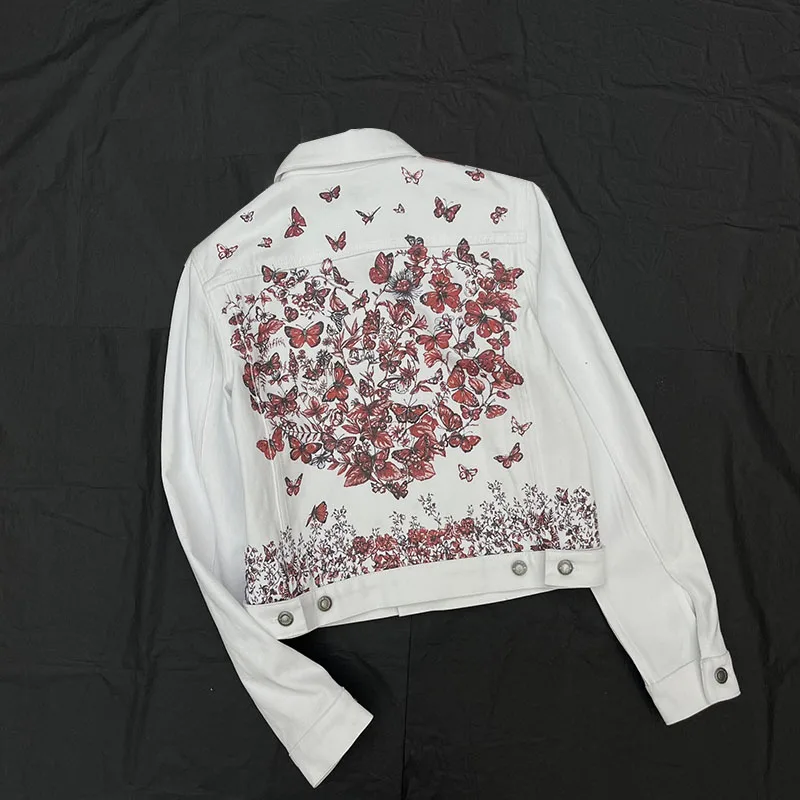 Casual Embroidered Denim Jacket, Dio Back Butterfly Love Pattern, High Quality, New, ~24, Early Spring