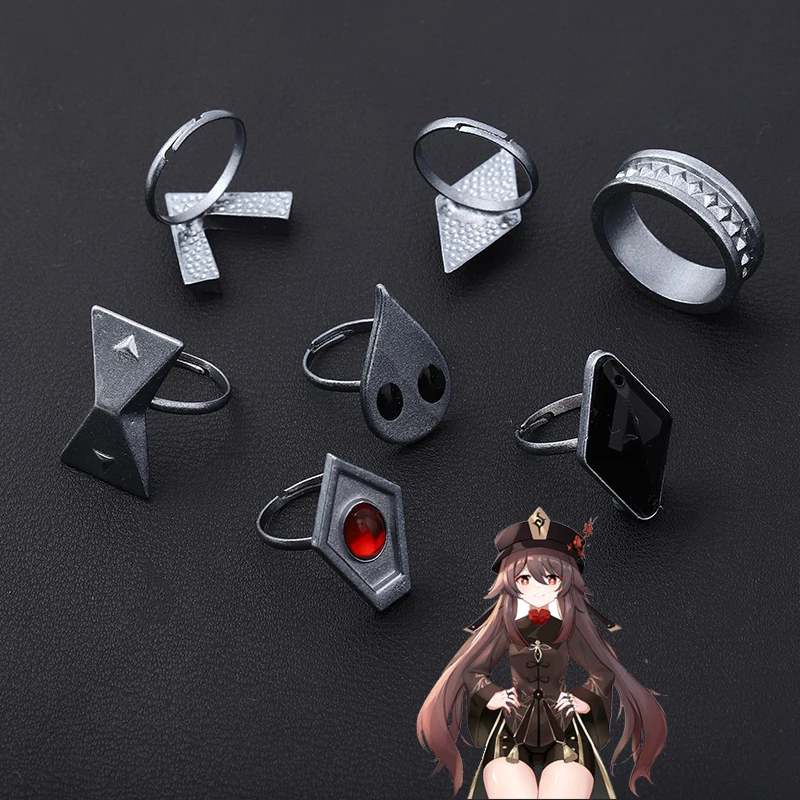 

Genshin Impact Hutao Cosplay Rings Game Accessories Props Finger Ring Full Set Hu Tao Characters Cosplay Props Ring Gifts New