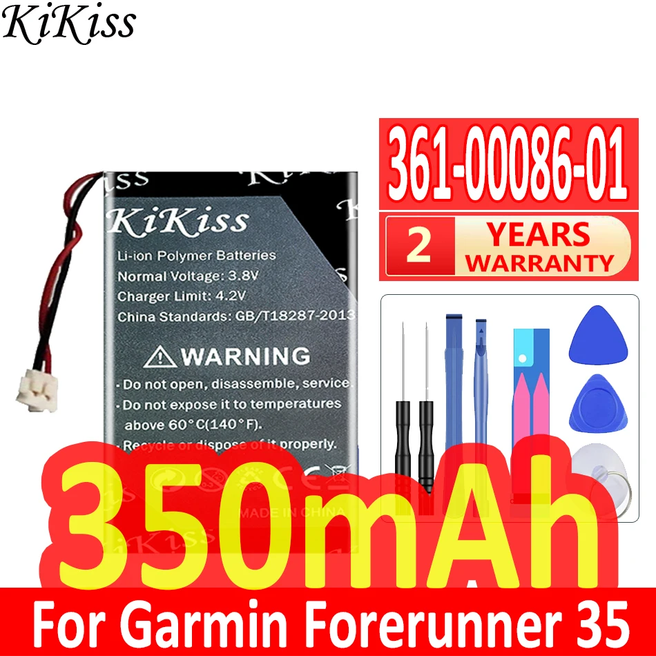 

350mAh KiKiss Powerful Battery 361-00086-01 3610008601 For Garmin Forerunner 735 35 235 VIVOMOVE Accumulator 2-wire Bateria