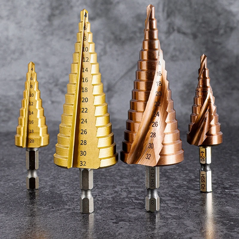 Brocas ranhuradas em espiral, 3-12/ 4-12/ 4-20mm, ferramenta elétrica de perfuração, metal, aço inoxidável, cortador de buraco de madeira, cone, conjunto de brocas rápidas
