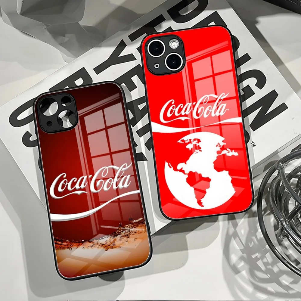 C-Coca-Fashion Cola Phone Case For Iphone 14 Pro Max 15 Pro 12 11 13 Mini X Xr Xs 8 7 Plus Se Tempered Glass Back Cover