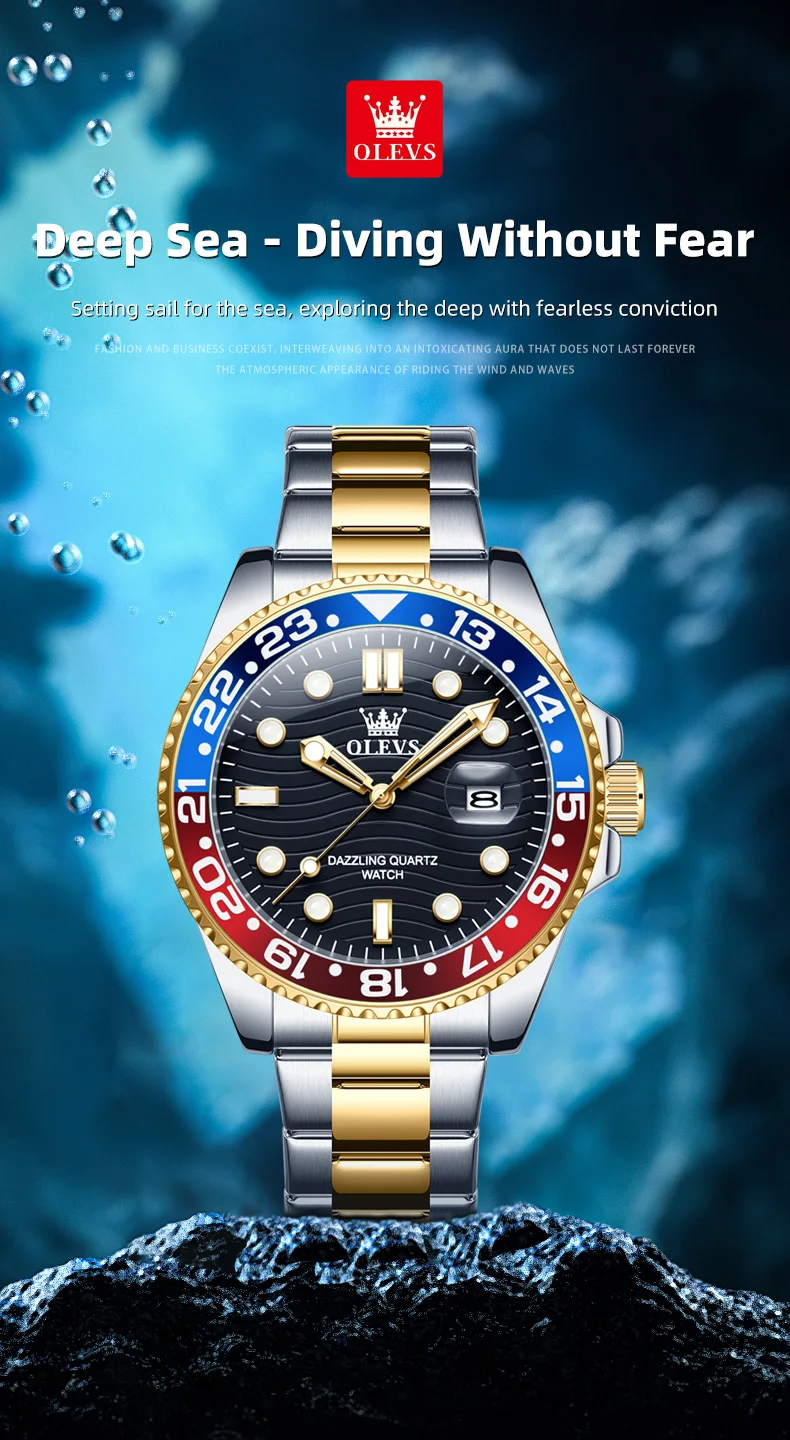 Front view of OLEVS men's quartz diving watch