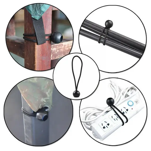 5Db Fekete Golyó Sátor Rögzítse A Zsinórokat Elasztikus Tartó Huzal Rögzített Kötél Ponyomautó Kötő Latex Fészer Napellenző N7H5 - Image 4