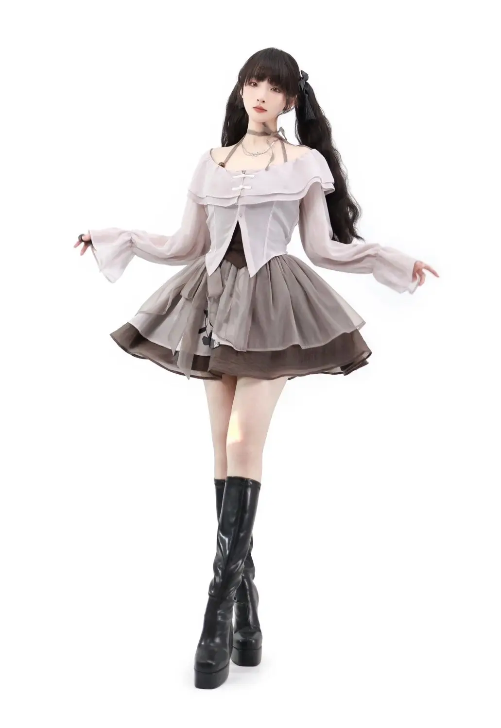 Japan Women Three Piece Set Skirt Suspender Dress + Tulle Dance Fluid Pants Folk Dance Clothes Everyday Dress 2024 New