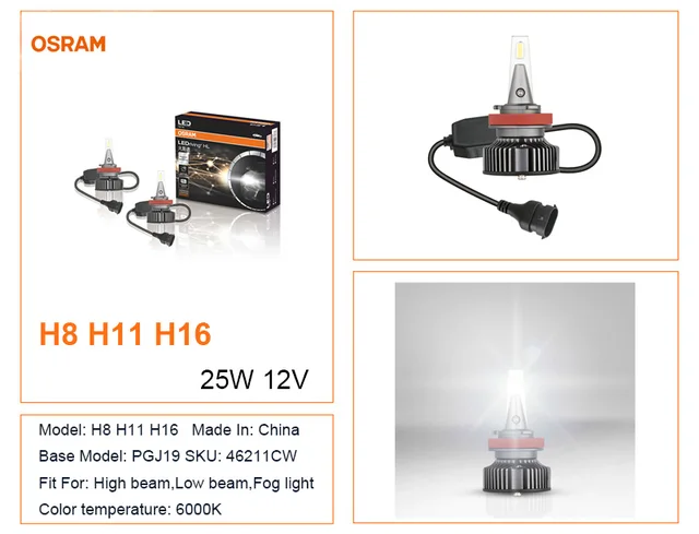OSRAM H8 H11 H16 LED HYZ LEDriving 6000K White LED Car Fog Light Lamps  Genuine Auto Bulbs +140% More Brightness 46211CW, Pair - AliExpress