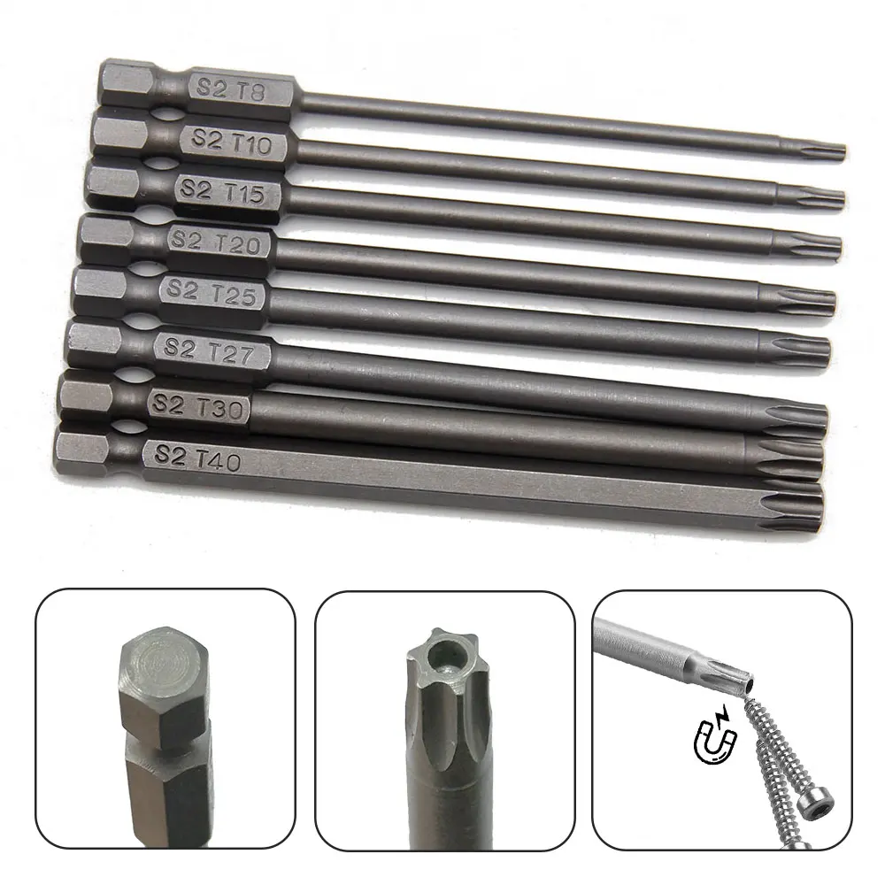 8pc 100mm S2 Magnetic Hexagonal Handle Screwdriver Head Hollow Plum Blossom Hole Hand Electric Drill Pneumatic Tool Accessories BEST SELLERS