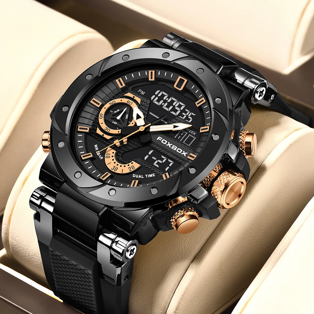 LIGE Men's Waterproof Dual Display Quartz Sports Watch