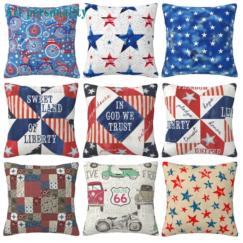 

4th of July Patriotic Saying Throw Pillow Covers 18x18 Freedom America Liberty USA Flag Independence Memorial Day Decorations