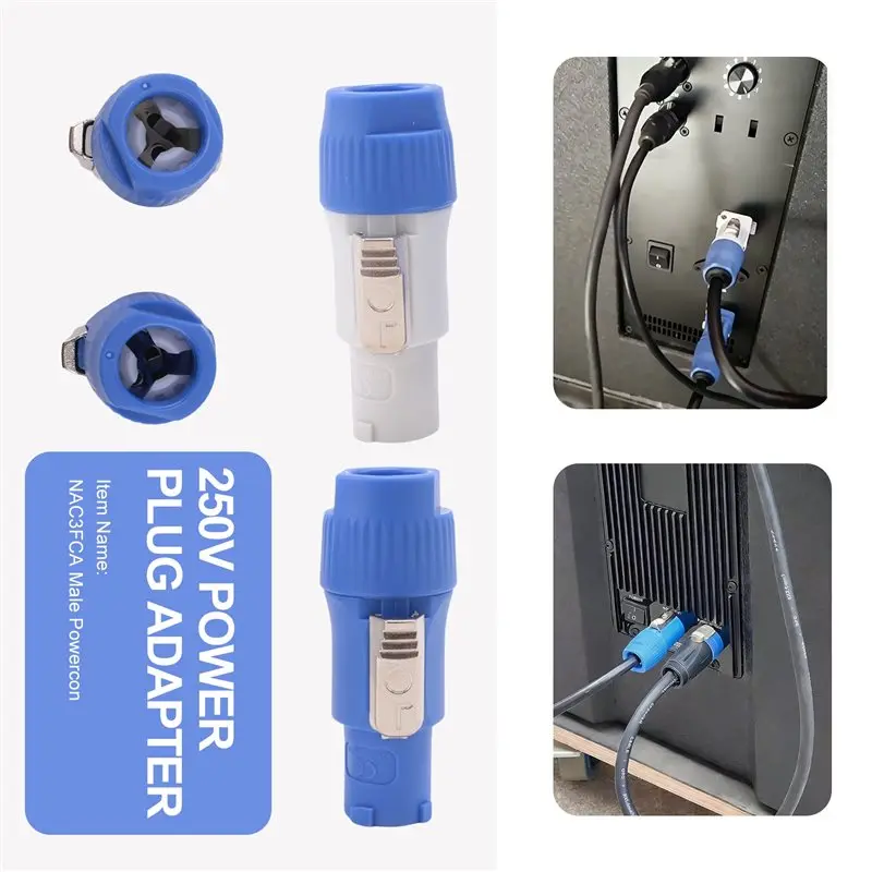 섬세한 질감-20PCS 3핀 남성형 파워콘 커넥터 NAC3FCB 스피콘 플러그 20A 250V AC 전원 플러그 커넥터 블루 및 그레이 화이트