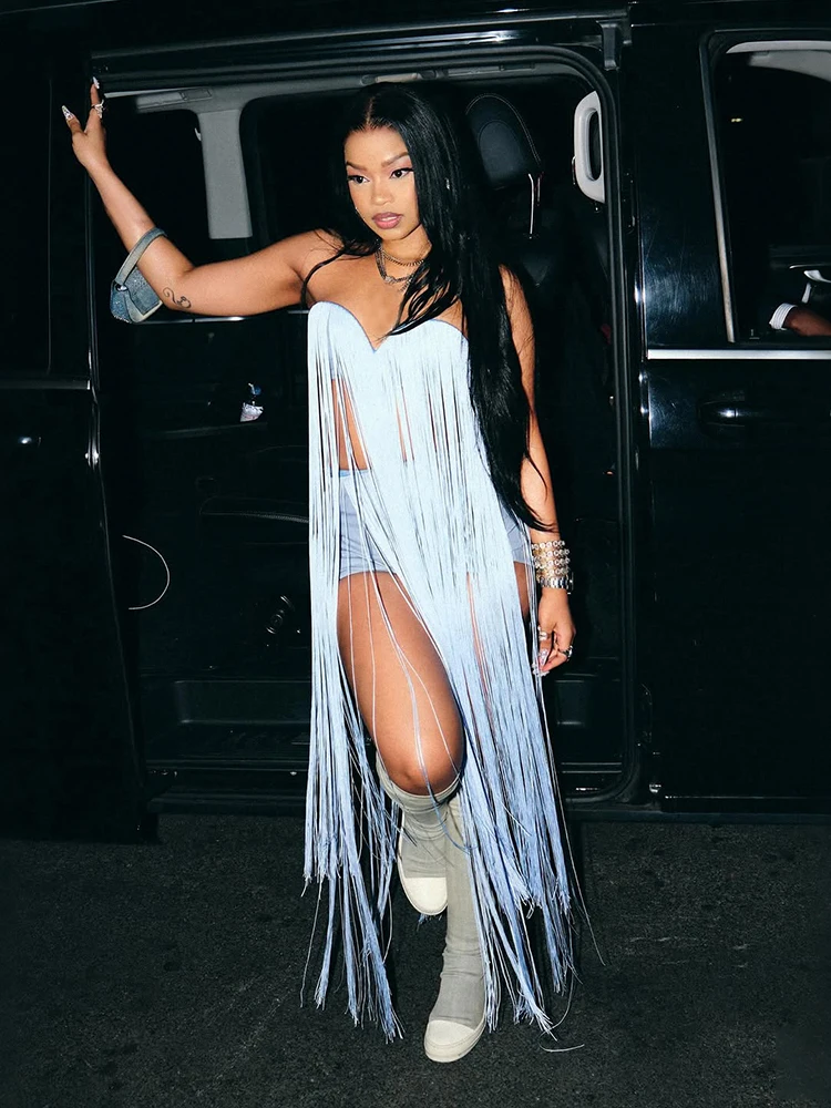 Nibber Club Long Tassel Camisole Women Invisible Straps Summer New Trend Hipster Beach Vacation Matching Fashion Sexy Tank Tops