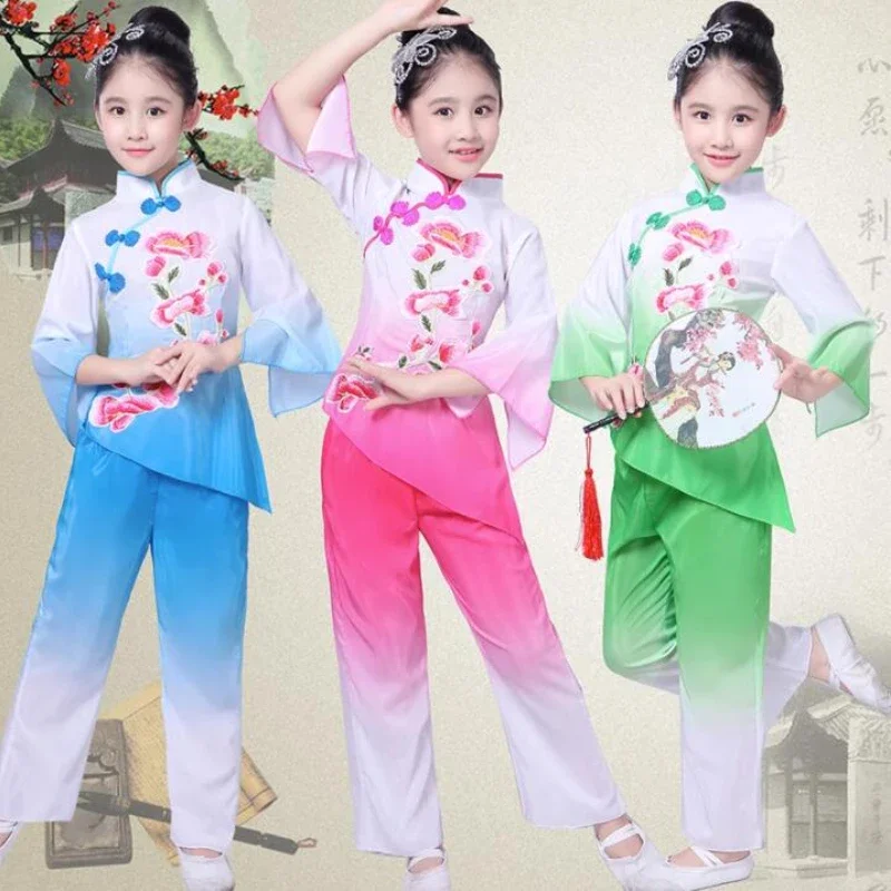 

Classical Dance Costumes Chinese Style Yangko Traditional Chinese Folk Dance Wear Girls Elegant Fan Umbrella Practice Dance