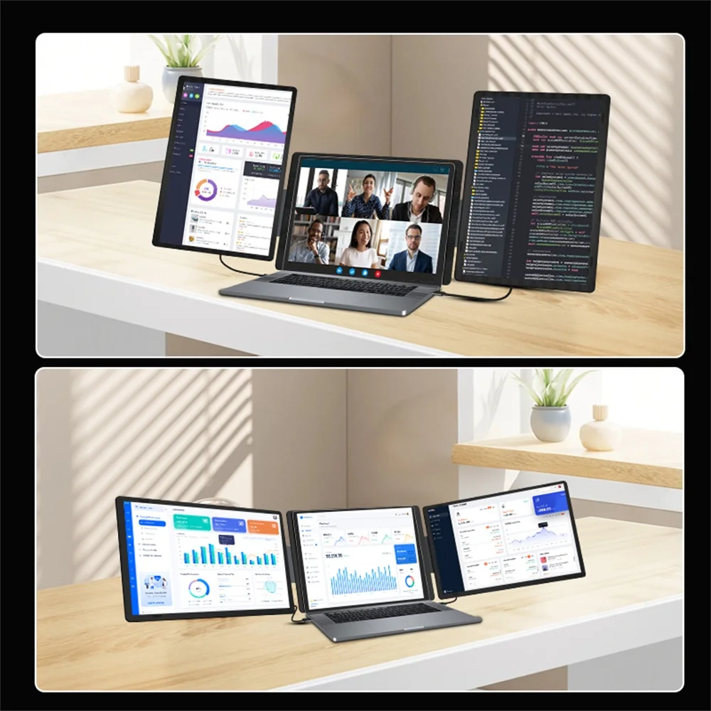 Rospider 16인치 2.5K 휴대용 트리플 스크린 모니터 (12-16.5인치 노트북용), 분리형 트리플 스크린 확장기, 2560x1600 QHD IPS 디스플레이