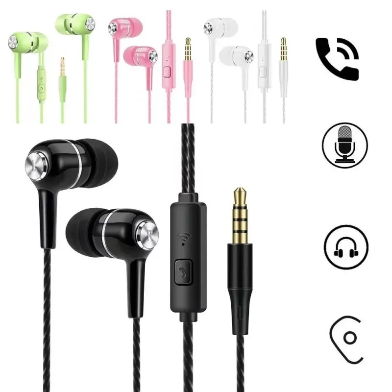 1/2/3/4Pcs 범용 3.5mm 유선 헤드폰 베이스 폰 이어폰이 포함된 스포츠 이어버드 마이크 볼륨 조절 기능이 있는 스테레오 헤드셋