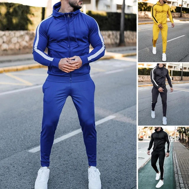 Ensemble 2 pièces pour homme, survêtement de marque, sweat à capuche +  pantalon à cordon de serrage, Long à rayures, automne - AliExpress