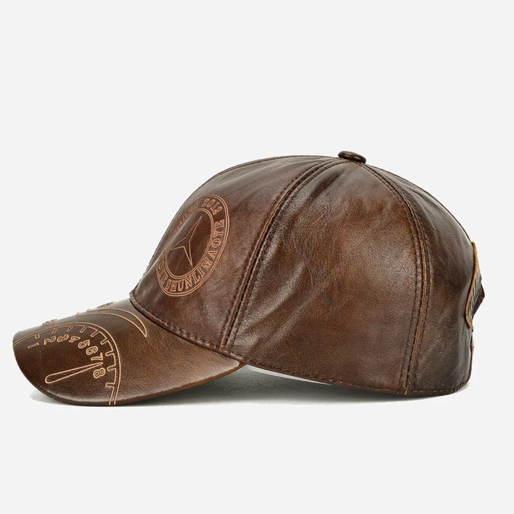 New 2025 Man High Quality Real Leather Baseball Caps Male Casual Cowhide Belt Ear Warm 56-60cm Adjustable Sprot Flight Hats 5