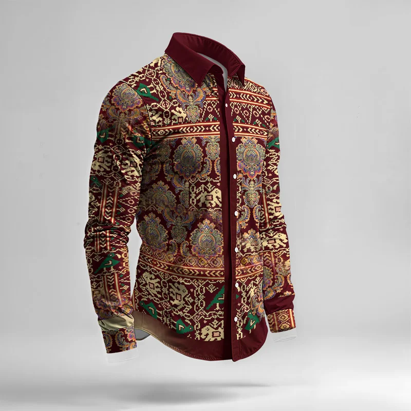 2025 Spring Summer Men Shirt Set Brand Print Fashion Printing Two Piece Set Mens Light Luxury Lightweight Party Long Sleeves_voghion.com