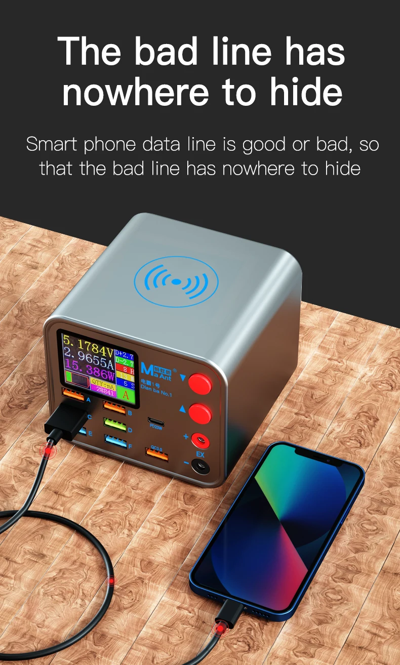 MaAnt DianBa 1 Pro Wireless Smart Charge QC 3.0 8 USB Port Wireless Charging Dock LCD Display For Mobile Phone Charging Repair