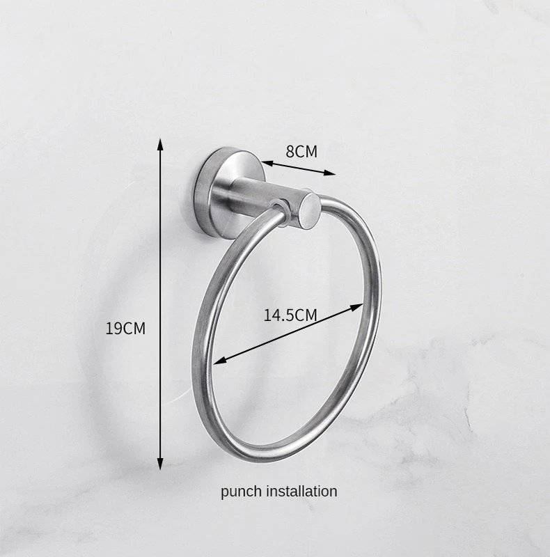 Description Picture 6 of itemTowel Ring Bathroom Kitchen Accessories Wall Mount Towel Holder Matte Black Stainless Steel Rack Round Washroom Hanging Shelves