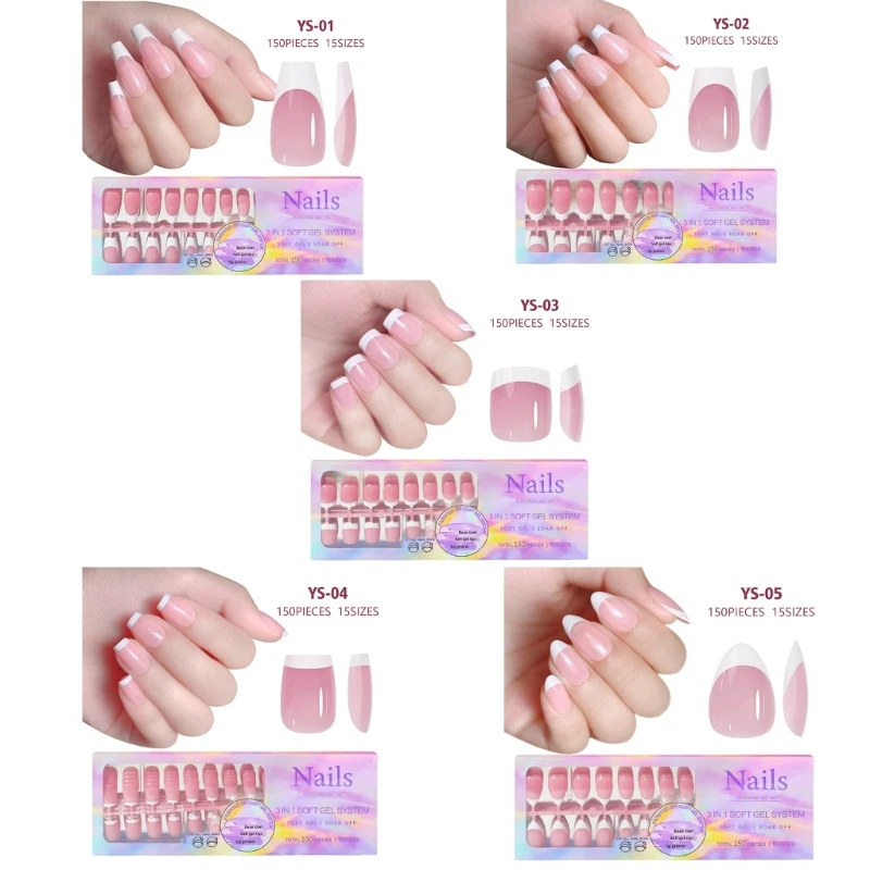 

3 in 1 X-Coat tips 14 Sizes Pre-Colored Fake Nails Extensions French Nails Tips Drop Shipping