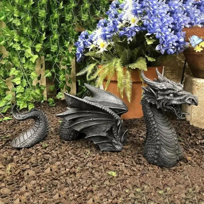 Dragon Sculptures Resin Giant Lawn Sculpture Gothic Fantasy Figures Art Garden Patio Statues Garden Decoration Accessories Tools