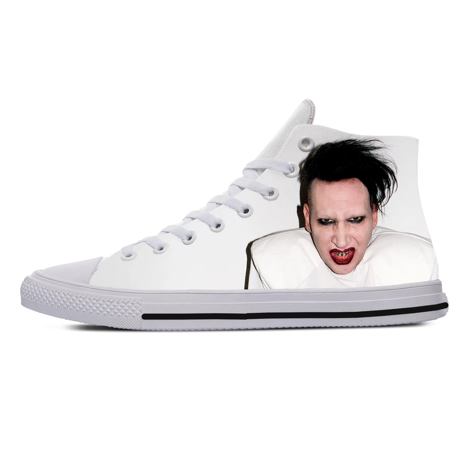 Rock Band Music Singer Marilyn Manson High Top High Quality Sneakers Mens Womens Teenager Canvas Sneaker Couple Shoe Custom Shoe
