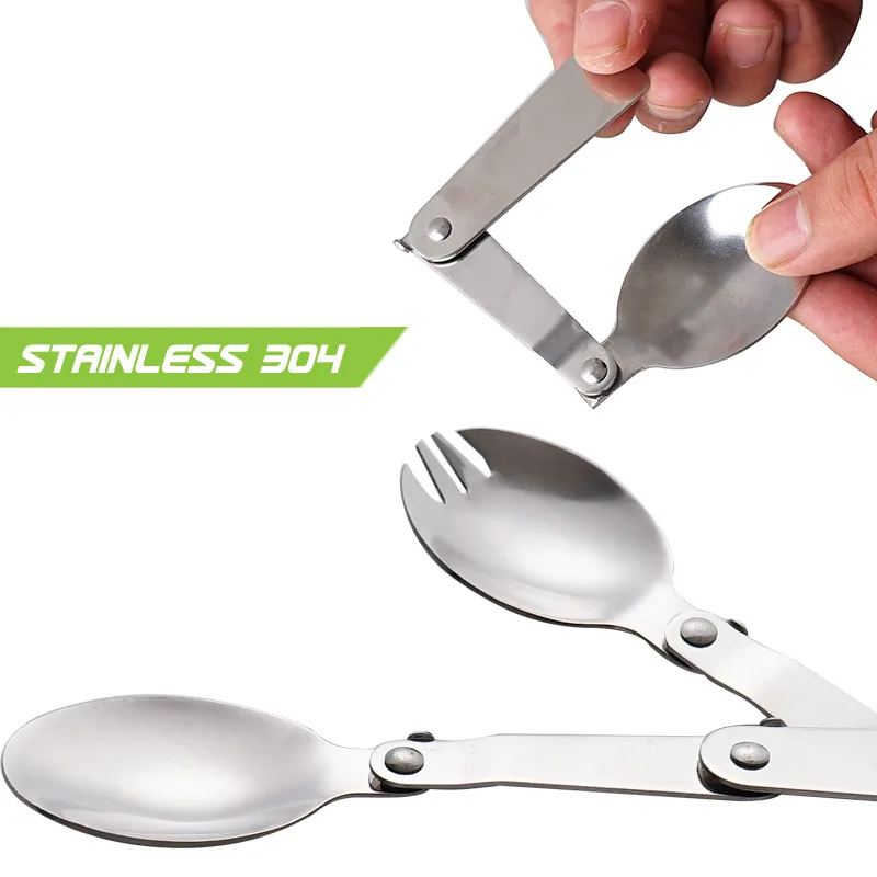 

Outdoor Camping Cutlery 304 Stainless Steel Folding Spoon Fork Travel Tableware Foldable Picnic Soup Coffee Tea Spoons Kitchen