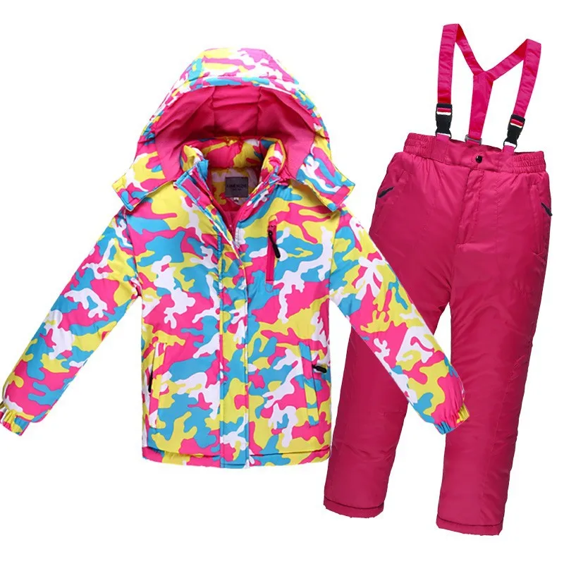 Children's Ski Suit Boys and Girls Windproof Waterproof Thickened Warm Outdoor Cotton-padded Pants Ski Shirt  Snow Clothes