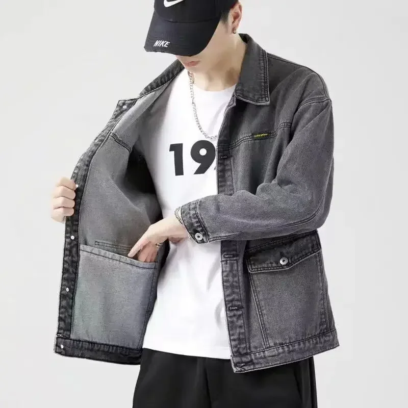 thumbnail image 1 of Abrigo vaquero para hombre, hombros anchos, chaqueta vaquera para hombre, ropa de hombre gris, marca, invierno 2024, moda, nuevo en Corea, entrega rápida, lavado G, 1 of 5