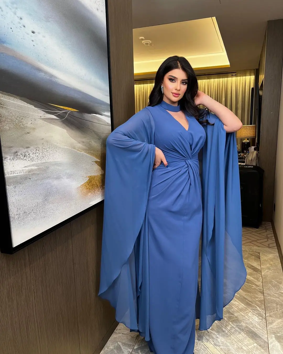 

Vintage Straight V Neck Long Sleeves Prom Dresses Pleated Floor Length Party Dresses Special Occasion Dresses