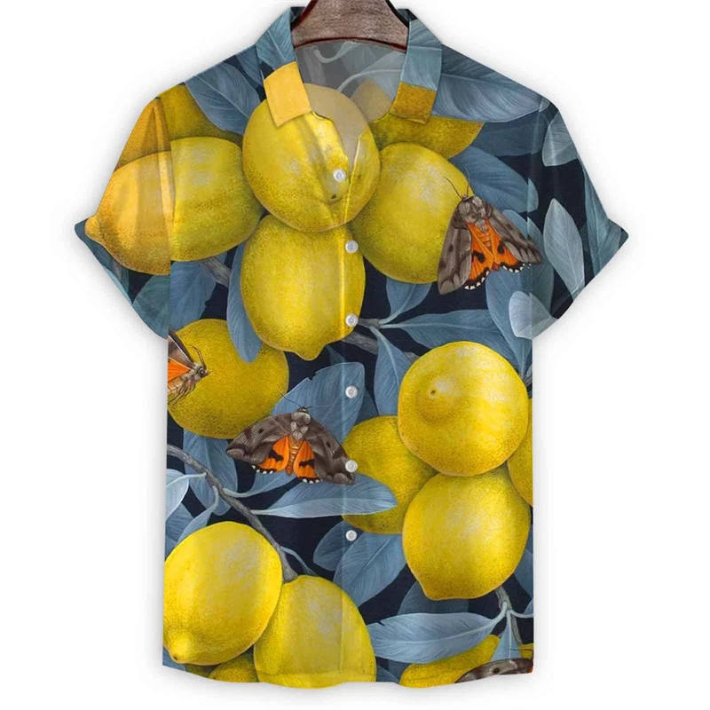 thumbnail image 1 of Camisa con estampado 3D de hongo crisantemo y limón para hombre, camisas hawaianas de verano, blusas playeras de manga corta con solapa y botones, blusa Aloha, 1 of 4