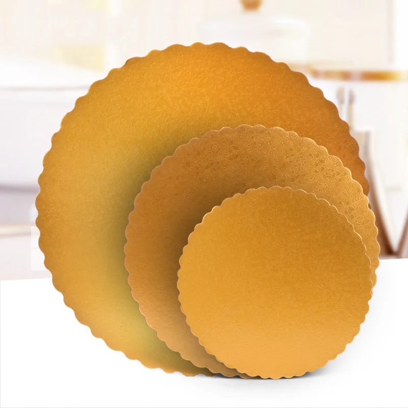 5pcs 6/8/12inch Cake Hard Paper Pad Wedding Birthday Party Trays Gold Card Board Flower Lace Round Cake Boards Decorating