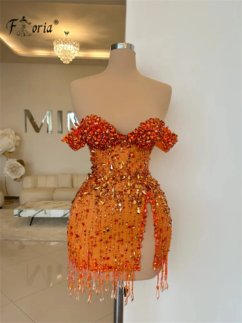 Orange Gem Tassel Satin Mini Dress main image 0