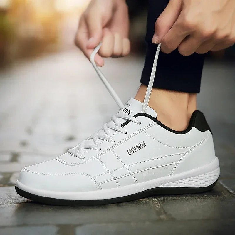 

Pu Leather Men Shoes Sneakers Trend Casual Breathable WHite Male Sneakers Non-Slip Footwear Vulcanized Shoes Tenis Masculino